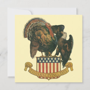 Invitation Dindon de Thanksgiving vintage, aigle, drapeau amé