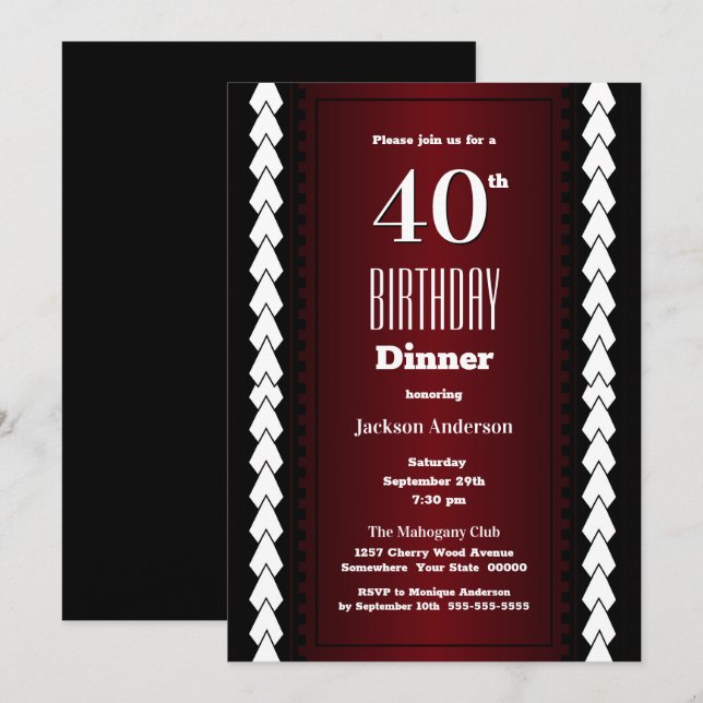 Invitation Dîner 40e anniversaire en Bourgogne moderne (Devant / Derrière)