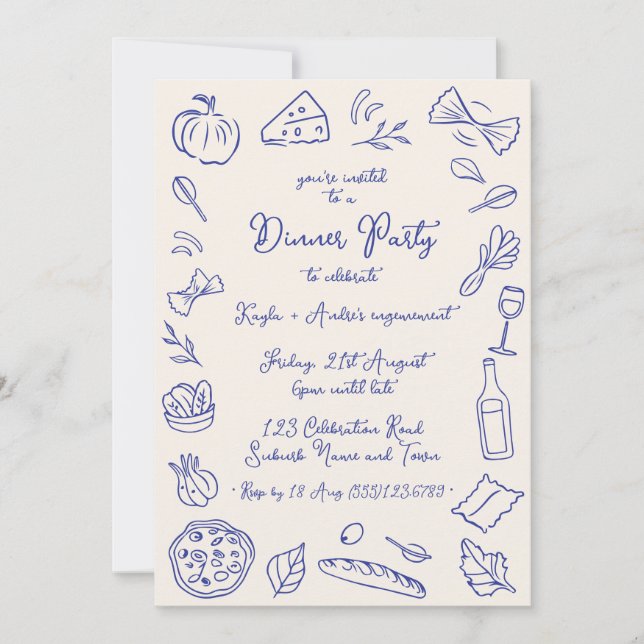 Invitation Dîner à thème italien dessiné à la main (Devant)