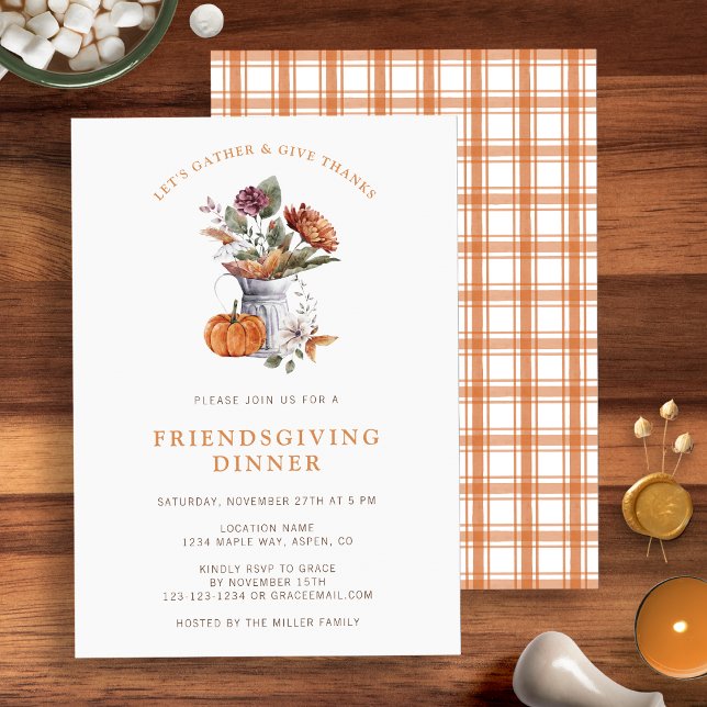 Invitation Dîner Amical (Chic and stylish Orange White Floral Friendsgiving Dinner invitation by Painted Paperie
)