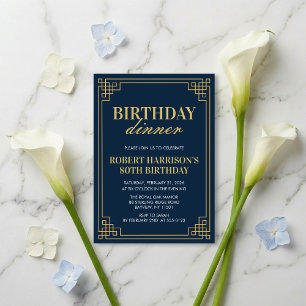 Invitation Dîner Anniversaire Élégant Bleu Marine