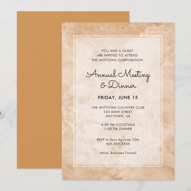 Invitation Dîner annuel Marble Business Professional (Devant / Derrière)