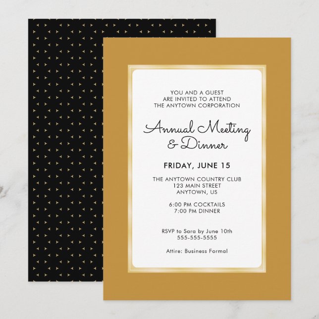 Invitation Dîner annuel professionnel Black & Gold Business (Devant / Derrière)