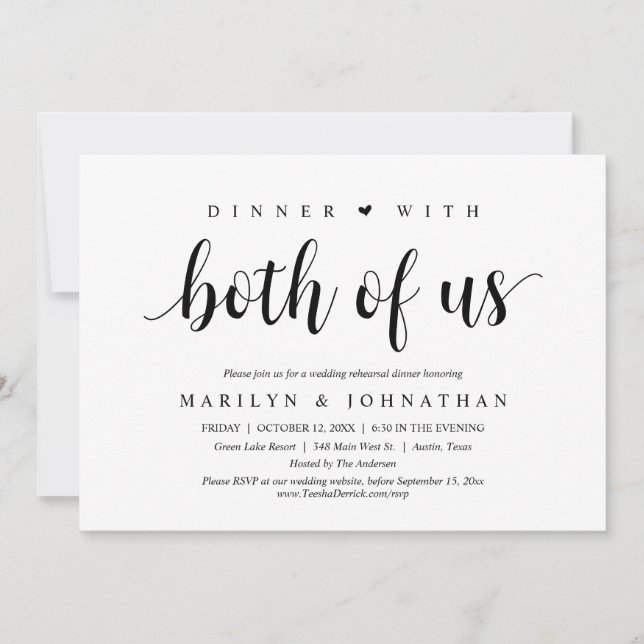 Invitation Dîner avec nous deux, Mariage Rehearsal Party (Devant)