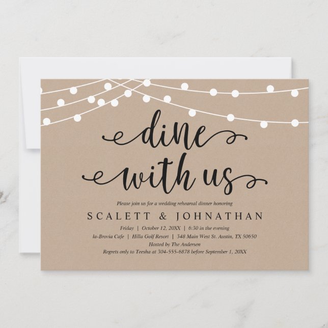 Invitation Dîner avec nous, Rustic Kraft Rehearsal Dinner (Devant)
