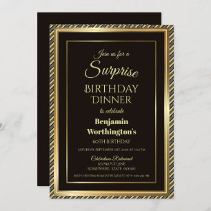 Invitation Dîner Black and Gold Surprise 60e anniversaire