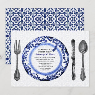 Invitation Dîner Bleu Fin