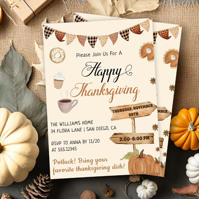 Invitation Dîner bon thanksgiving Citrouille & Automne (Créateur téléchargé)