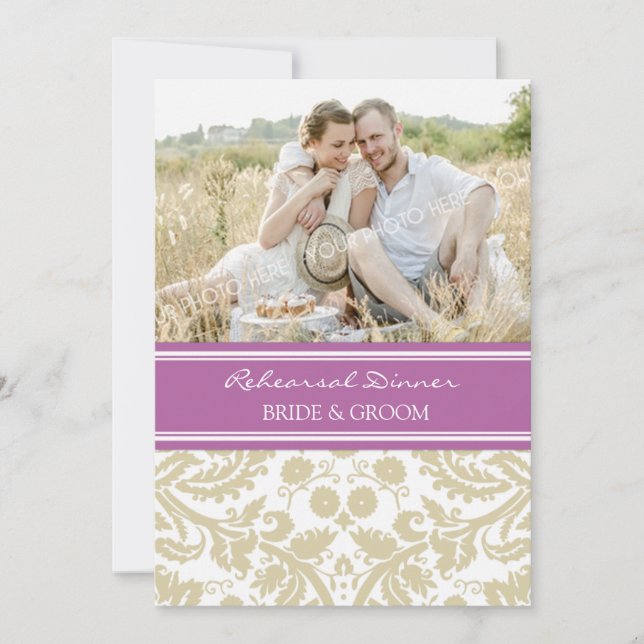 Invitation Dîner bronzage de répétition de photo de damassé (Devant)