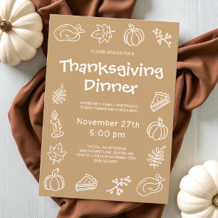 Invitation Dîner Brown Whimsical Thanksgiving