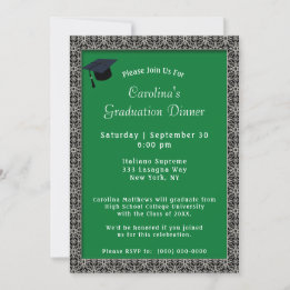 Invitation Dîner Cadre noir Casquette Green Graduation