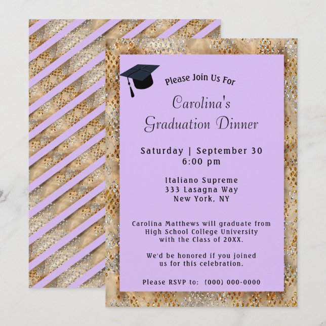 Invitation Dîner Casquette Purple Graduation (Devant / Derrière)