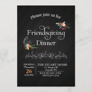 Invitation Dîner Chalkboard Friendsgiving Country Chic