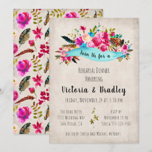 Invitation Dîner chic floral de répétition de Boho