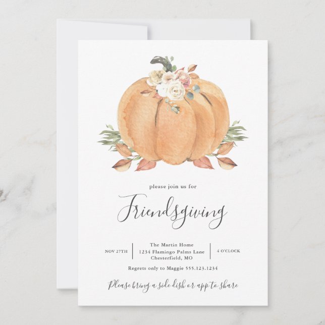 Invitation Dîner Citrouille Friendsgiving (Devant)