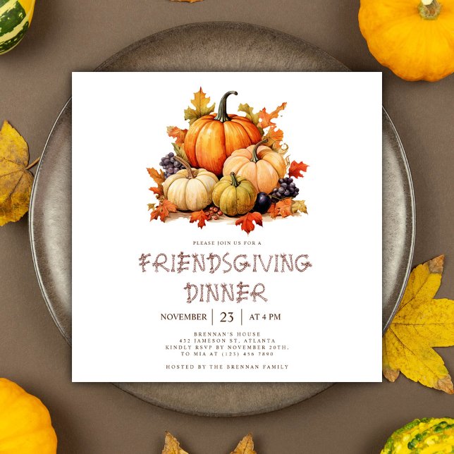 Invitation Dîner Citrouille sympa (Cute Pumpkin Friendsgiving Dinner Invitation)