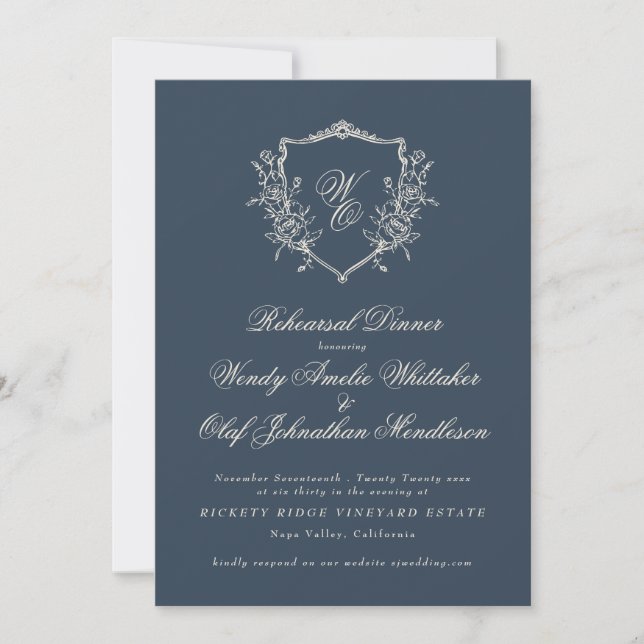 Invitation Dîner classique de répétition bleu de la marine Mo (Devant)