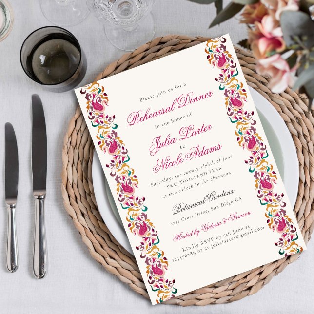 Invitation Dîner classique de répétition de cadre de fleurs d (Créateur téléchargé)