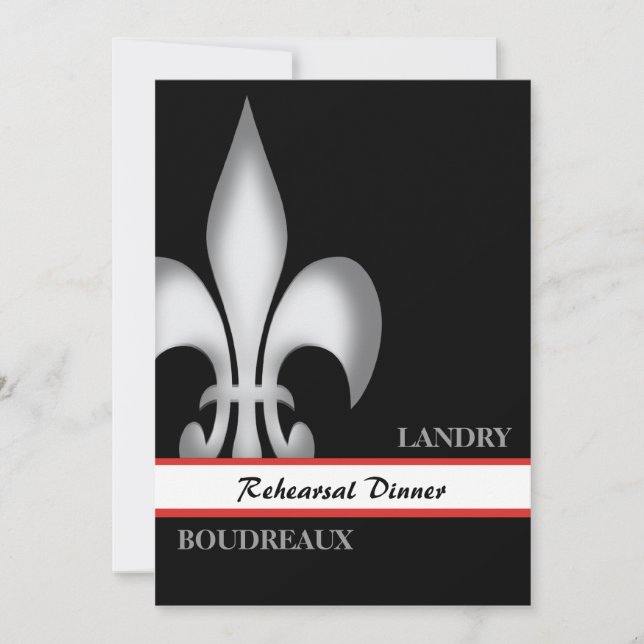 Invitation Dîner contemporain de Large Fleur de Lis Rehearsal (Devant)