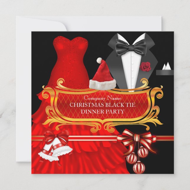 Invitation Diner Cravate Noir Noir de Noël Entreprise (Devant)