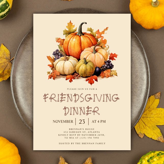 Invitation Dîner d'action citrouille (Pumpkin Friendsgiving Dinner Invitation)