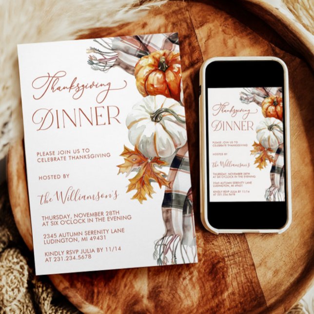 Invitation Dîner d'action de grâces (Cozy Thanksgiving Dinner Invitation)