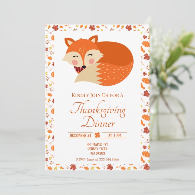 Invitation Dîner d'action de grâces de Fox couchant mignon (Debout devant)
