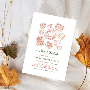 Invitation Dîner d'action de grâces minima dessiné à la main 
