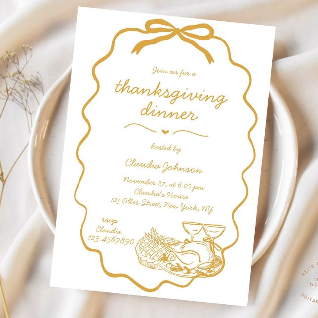 Invitation Dîner d'action de grâces moderne tiré à la main (Thanksgiving Dinner, Whimsical Thanksgiving, Hand Drawn, Thanksgiving Invitation, Scribble Invitatio)