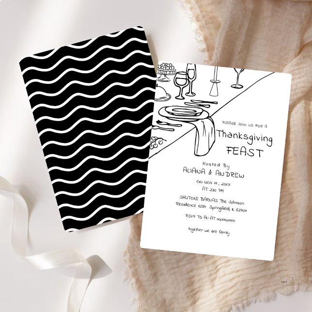 Invitation Dîner d'action de grâces noir tiré à la main (Créateur téléchargé)