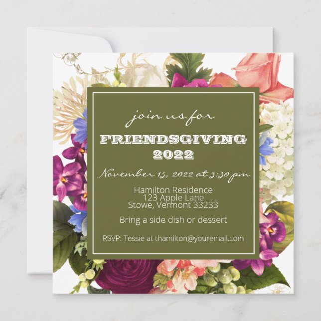 Invitation Dîner d'action de grâces pour les amis Flores d'au (Devant)