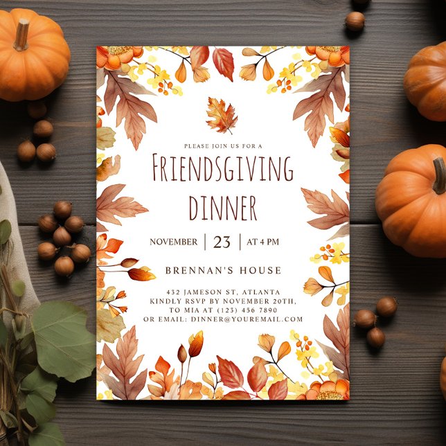 Invitation Dîner d'action de grâces rustique (Elegant Fall Friendsgiving Dinner Invitation)