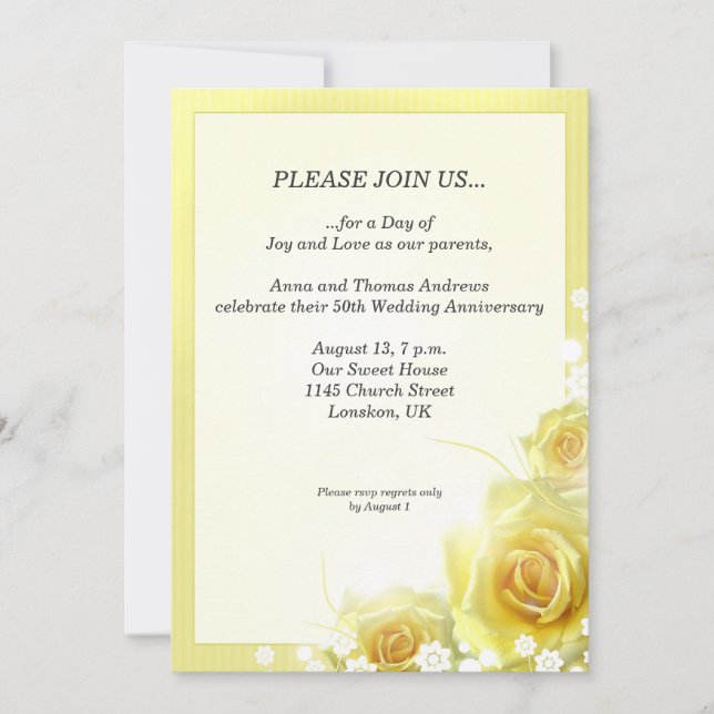 Invitation Dîner d'anniversaire avec des roses jaunes (Devant)