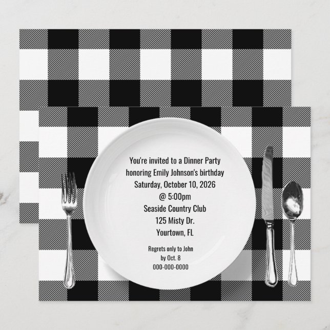 Invitation Dîner d'anniversaire Buffalo de fête Plaid (Devant / Derrière)