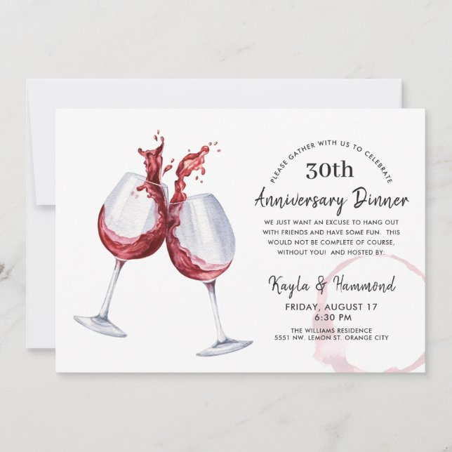 Invitation Dîner d'anniversaire du vin rouge (Devant)