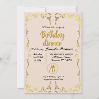 Invitation Dîner d'anniversaire Gold et Rose