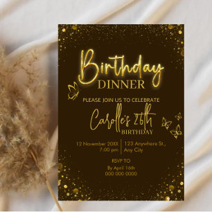 Invitation Dîner d'anniversaire Gold Light