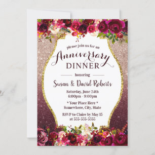 Invitation Dîner d'anniversaire mariage Bourgogne Floral
