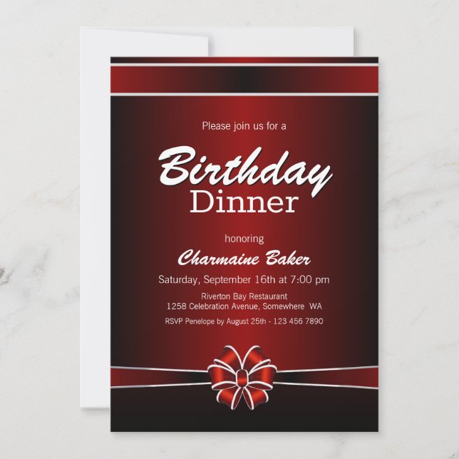 Invitation Dîner d'anniversaire noir et rouge (Devant)