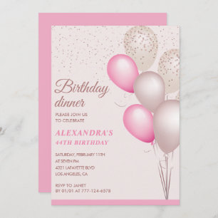 Invitation Dîner d'anniversaire rose moderne 44e anniversaire