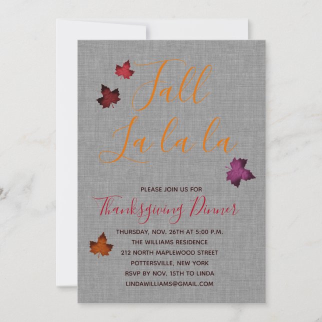 Invitation Dîner d'automne coloré la la Thanksgiving (Devant)