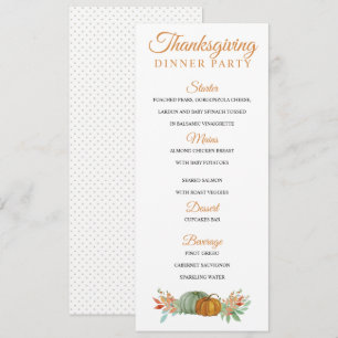 Invitation Dîner d'automne Thanksgiving citrouille Menu