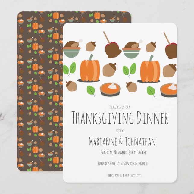 Invitation Dîner d'automne Thanksgiving Diner Turquie (Devant / Derrière)