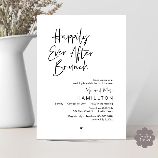 Invitation Dîner de Brunch "Ils vécurent heureux" le lendemai (Happily Ever After Brunch The Morning After Invitation Card PDF Newlyweds in Black White)
