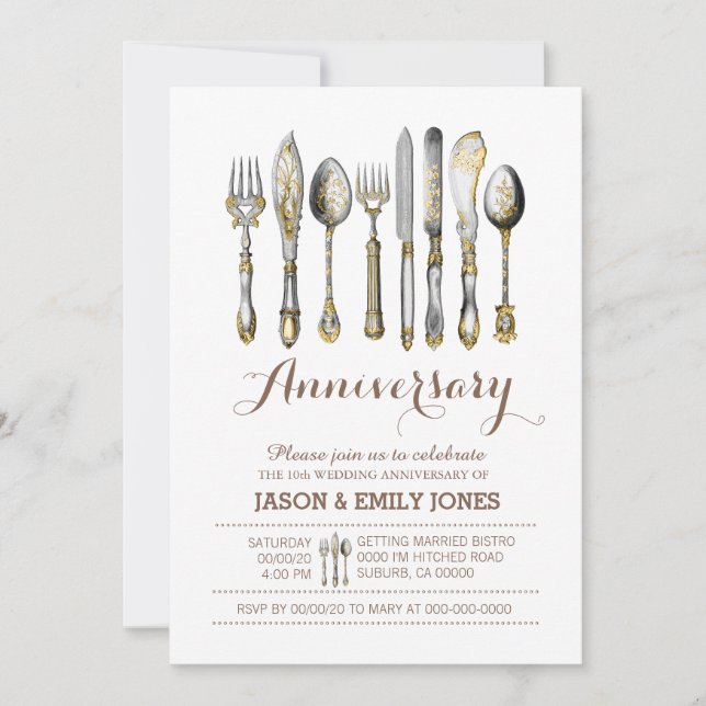 Invitation Dîner de célébration d'anniversaire de mariage (Devant)