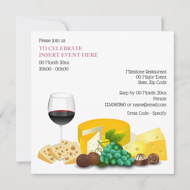 Invitation Dîner de cocktails au fromage de vin (Devant)