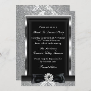 Invitation Dîner de Cravate noir officiel Damask & Bow Invita