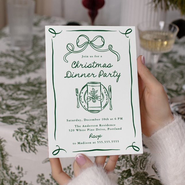Invitation Dîner de fête de Noël au nœud vert fantaisiste (Créateur téléchargé)