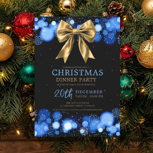 Invitation Dîner de fête de Noël Xmas Bow Gold Navy