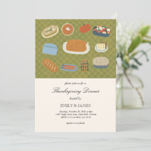 Invitation Dîner de fête de Thanksgiving Folk Vintage